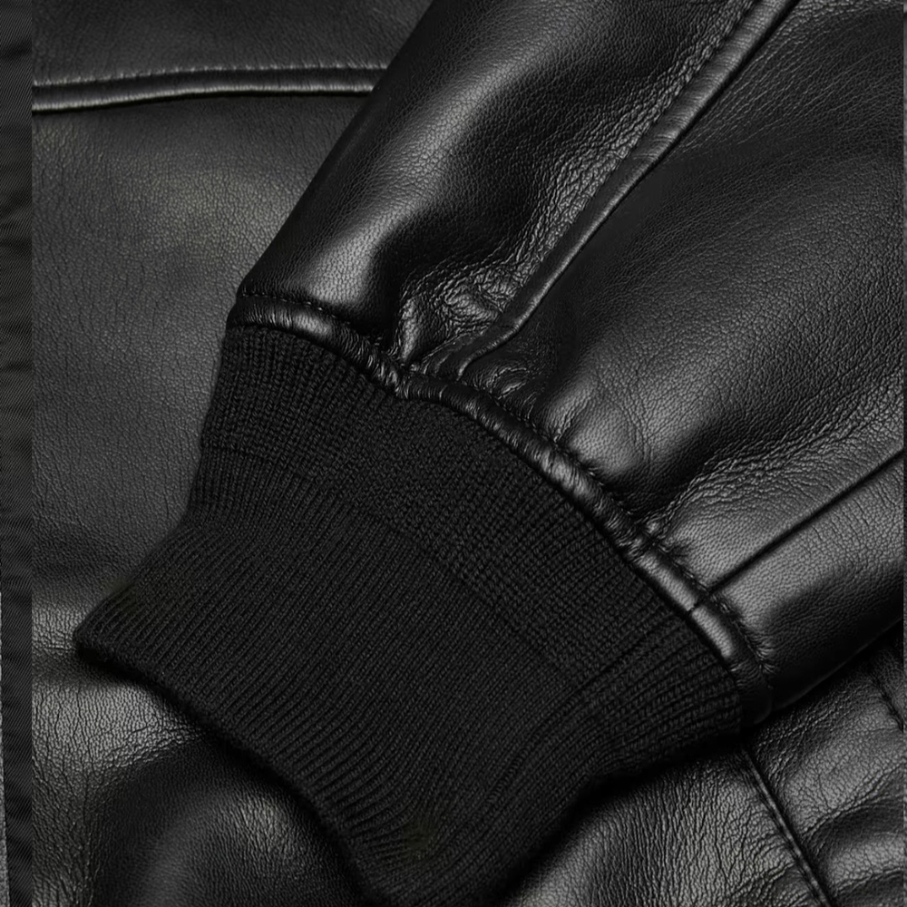 Babaton Black Cropped Leather Bomber Jacket - Picture 3 of 5